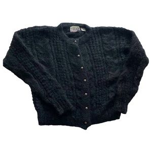 Forenza Vintage Mohair Blend Black Fuzzy Button Up Cardigan Sweater Womens Sz M